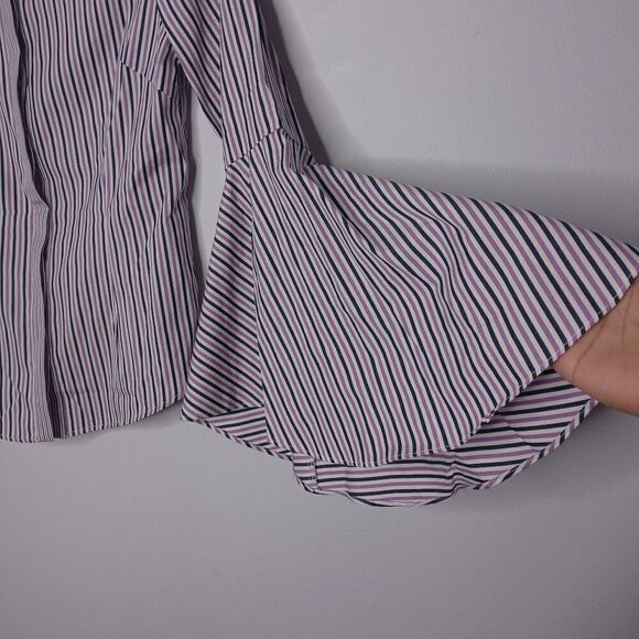 Milly Michelle Bell-Sleeve Striped Shirting Blouse - Picture 7 of 11